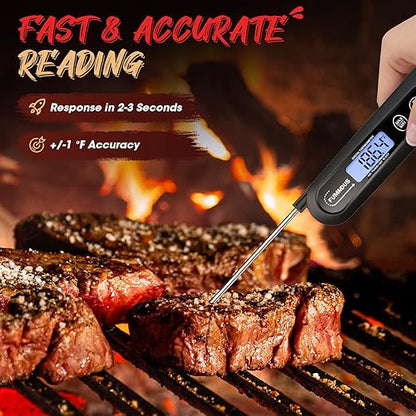 Meat Thermometer Digital, 3S Instant Read Food Thermometer for Cooking with Backlight & Magnet, Foldable Temperature Probe Kitchen Gadgets Essentials for BBQ Oven Grill Smoker Candy