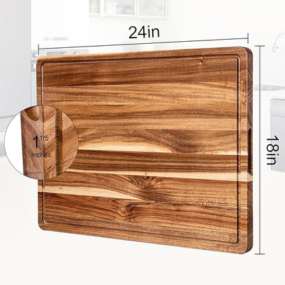 24 Inch XXL Countertop Cutting Boards, Extra Large Chopping Board for Kitchen, Butcher Block Carving Board for BBQ, Turkey, Meat, Large Charcuterie Board with Handles, Juice Groove