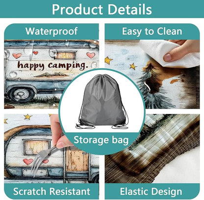 Picnic Table Cover with Bench Covers and Bag, Camping Essentials, Camper Forest Wooden Grain Outdoor Table Covers, Waterproof Windproof, Fitted Tablecloth Cover with Elastic Edge, 3 PCS, 30x60 Inch