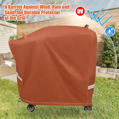 QuliMetal Grill Cover for Rectec RT-B380 & RT-B380X, Rec tec 380 380X Bullseye Deluxe Wood Pellet Grills - Heavy Duty Waterproof Fade Resistant Outdoor BBQ Grill Cover with Elastic Drawstring,Brown
