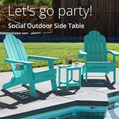 LUE BONA Adirondack Outdoor Side Table, 2-Tier Aruba Blue HDPS Patio End Table Weather Resistant, Outdoor Morden Side Table for Patio, Pool, Porch | 2-Tier Shelf for Extra Storage, Small End Table for Pool, Porch, Balcony, Weather Resistant HDPS, Easy ...