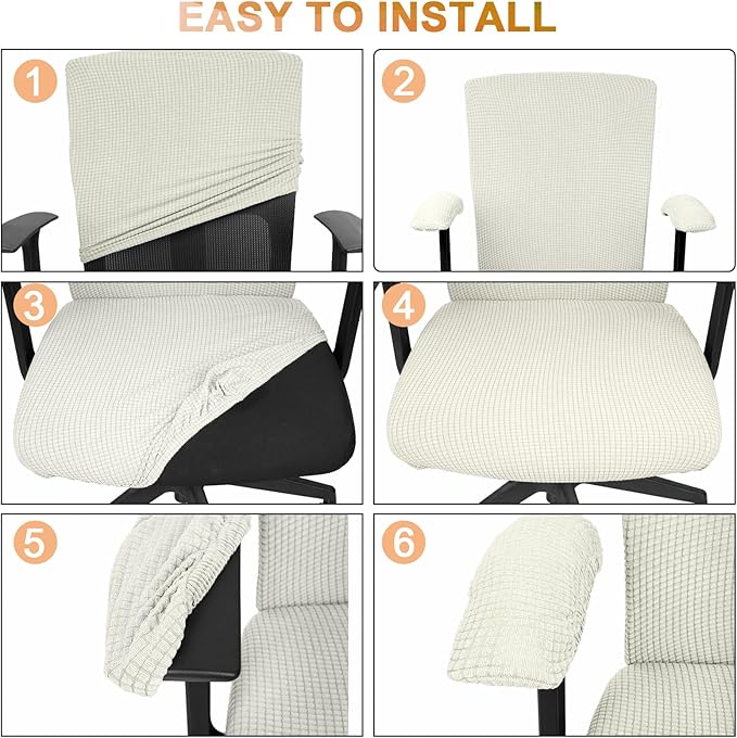 Tallew 4 Pcs Office Chair Covers Stretchable Armrest Seat,XL,Cream White | Universal Fit Office Desk Chairs, Protective Seat Backrest Slipcovers, Stretchable Prevent Wear, Easy Install for Rotating