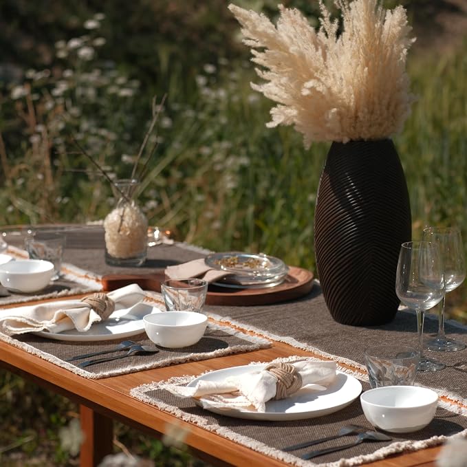 Hausattire Cotton Frayed Placemats Set of 4 Dining Table 13x19 Inch | Rustic Vintage Boho Washable Easter Placemat for Outdoor Parties BBQ's Wedding, Holiday, Nubby Cotton - Brown