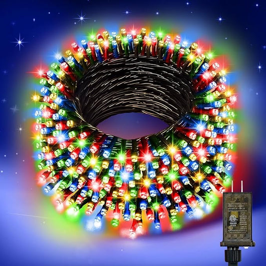 Nisocy 400FT 4-Color Christmas String Lights with Remote, Red Green Blue Warm White LED Mini Lights, Green Wire, 8 Modes, Timer, Plug-in Indoor Outdoor Lights for Tree, Patio and Holiday Decor
