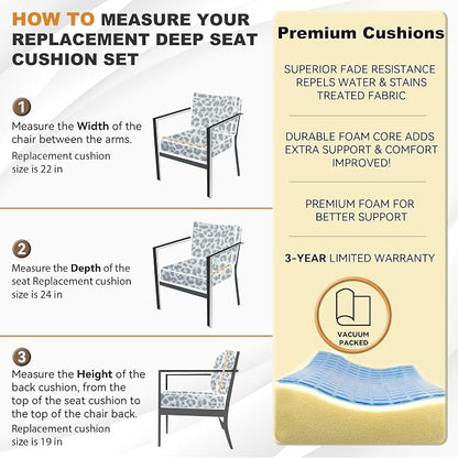 Deep Seat Patio Cushions Set 24 x 22 Inch,Olefin Fabric Outdoor Seat Cushion,Patio Furniture Cushions with Removable Cover,Rain-Proof and Fade Resistant Deep Seat Bottom & Back Cushion,1set