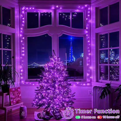 YEGUO 165ft 500 LED Christmas Lights Outdoor Waterproof, Purple String Lights Indoor Plug in, 8 Modes Clear Wire Purple Lights for Halloween Holiday Home Tree Garden Patio Decor