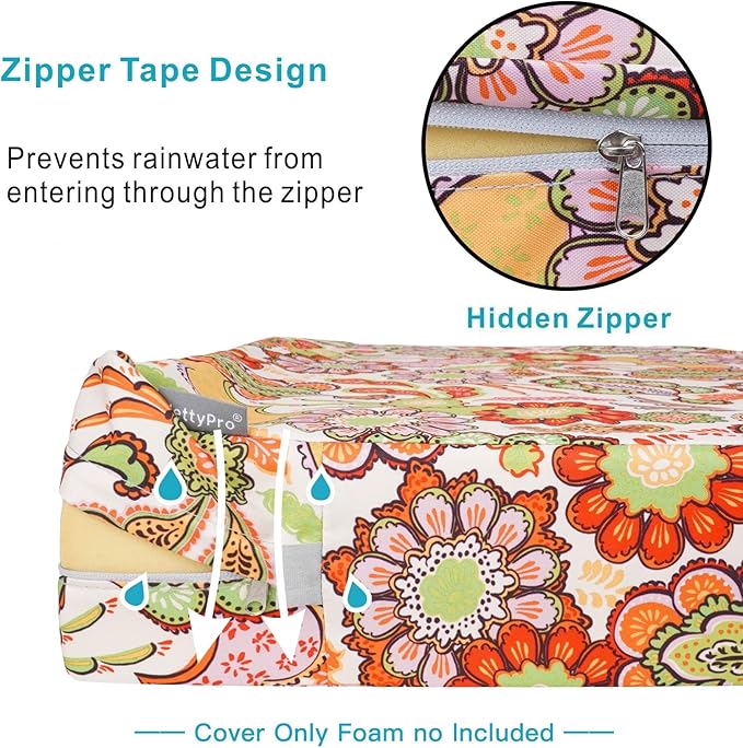 NettyPro Patio Cushion Covers Replacement Set 4 Water Repellent UV Resistant Outdoor Cushion Slipcover with Zipper and Tie, 20 x 18 x 4 Inch, Pop Paisley