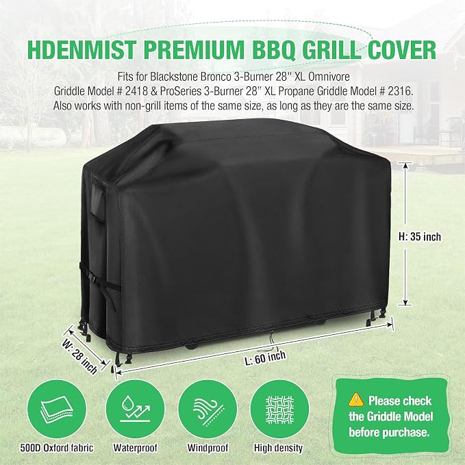 Grill Cover for Blackstone Bronco 28" XL Griddle w/Cabinet 2418 | Heavy Duty Waterproof Griddle Cover for 3 Burner Omnivore Griddle w/Hood 2316 2403 2080 2007 1858 2287 5483