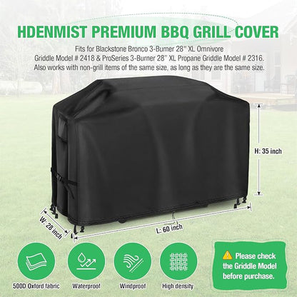 Grill Cover for Blackstone Bronco 28" XL Griddle w/Cabinet 2418 | Heavy Duty Waterproof Griddle Cover for 3 Burner Omnivore Griddle w/Hood 2316 2403 2080 2007 1858 2287 5483