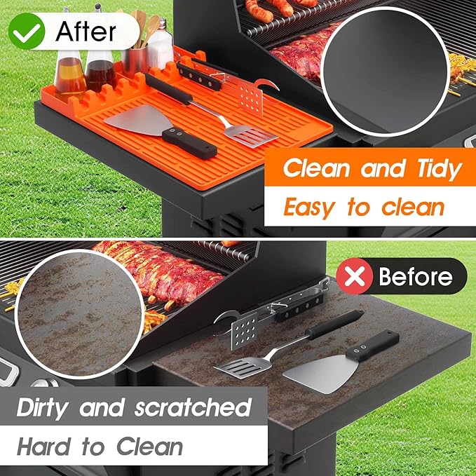 Snuggery Silicone Griddle Tools Mat for Blackstone – Griddle Accessories 16"x11.5" BBQ Spatula Organizer with Drip Pad, Heat-Resistant Grill Accessories for Outdoor Cooking, Gifts for Husband & Men