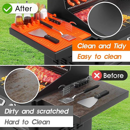 Snuggery Silicone Griddle Tools Mat for Blackstone – Griddle Accessories 16"x11.5" BBQ Spatula Organizer with Drip Pad, Heat-Resistant Grill Accessories for Outdoor Cooking, Gifts for Husband & Men