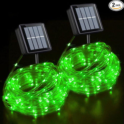 QITONG Green Solar Halloween Lights Outdoor Waterproof, 2 Pack Each 33ft 100 LED Rope Lights, Fairy Lights in Clear Thin Tube with 8 Modes