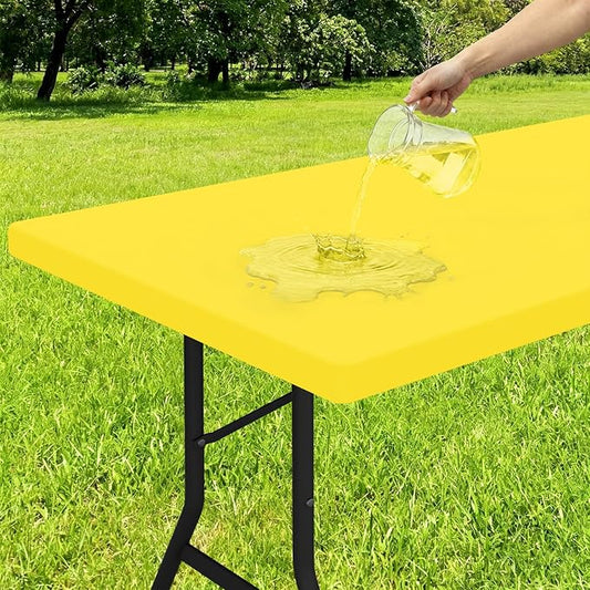 Smiry Rectangle Tablecloth, Elastic Fitted Flannel Backed Vinyl Tablecloths for 4ft Folding Tables, Waterproof Wipeable Table Covers for Indoor, Outdoor, Picnic and Camping (Yellow, 30"x48")