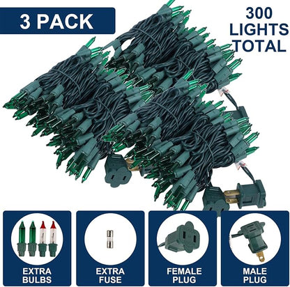 3 Pack Green Christmas String Lights, 100 Count Incandescent Mini Lights | Connectable Xmas Tree Light for Indoor Outdoor Garland Birthday St. Patrick's Day Holiday Wedding Festival Party