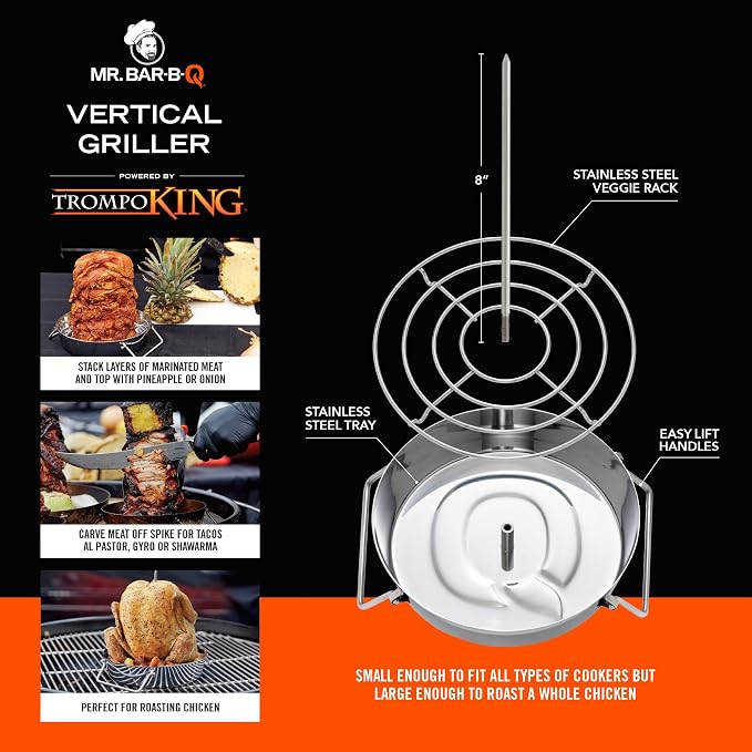 Mr. Bar-B-Q Vertical Griller Powered by Trompo King | For Tacos Al Pastor, Shawarma, Kebabs, Gyro, Vertical Stand with Stainless Steel Skewer