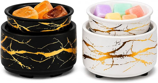 PALANCHY Electric Wax Melt Warmer for Scented Wax, Wax Warmer Set of 2 | Glazed Ceramic Wax Melter Black & White, 3-in-1 Candle Wax Melts Warmer Oil Burner for Aromatherapy. 4 x 4 x 3.5 ins, 17W