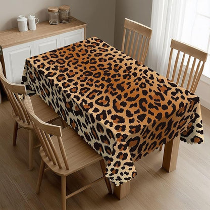 Leopard Pattern Rectangular Tablecloth, Brown Leopard Table Cloth Washable Tablecloths Decorative Table Cover for Kitchen, Dining, or Parties 54x72 Inches