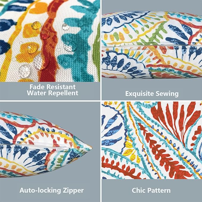 LVTXIII Outdoor Lumbar Pillow Covers, Patio Decorative Lumbar Pillow Cases ONLY, Fluffy Fade-Resistant Lumbar Cushion Cases for Home Balcony and Garden, 12x20 Inch, Pack of 2, Paisley Multi