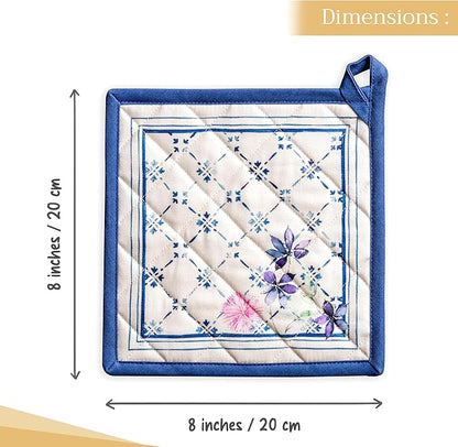 Maison d' Hermine Pot Holders 100% Cotton Heat Resistant Potholders 8" x 8" Hot Pads with Loop BBQ Cooking Baking Hotel Farmhouse Kitchen Handling Hot Pans Spring Summer (Pack of 1, Faience)