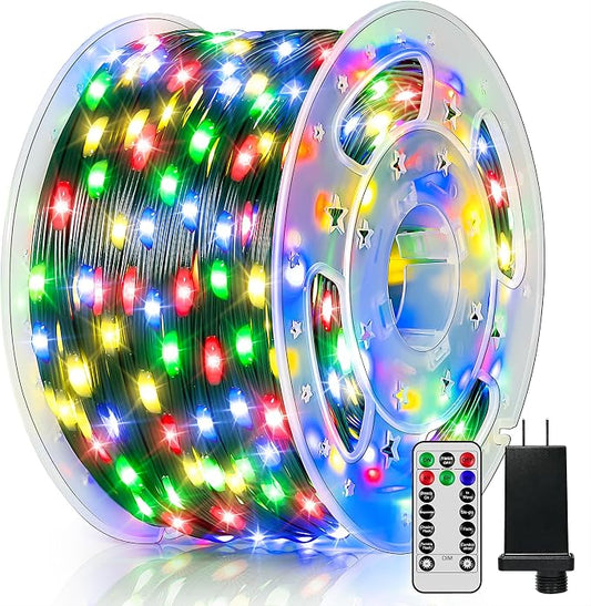 BrightChristmas 600 LED 196 FT Christmas Lights, Waterproof Outdoor String Lights with Remote and Timer, Christmas Tree Lights with 8 Modes Dimmable, Fairy Lights for Holiday Decor (Multicolor)