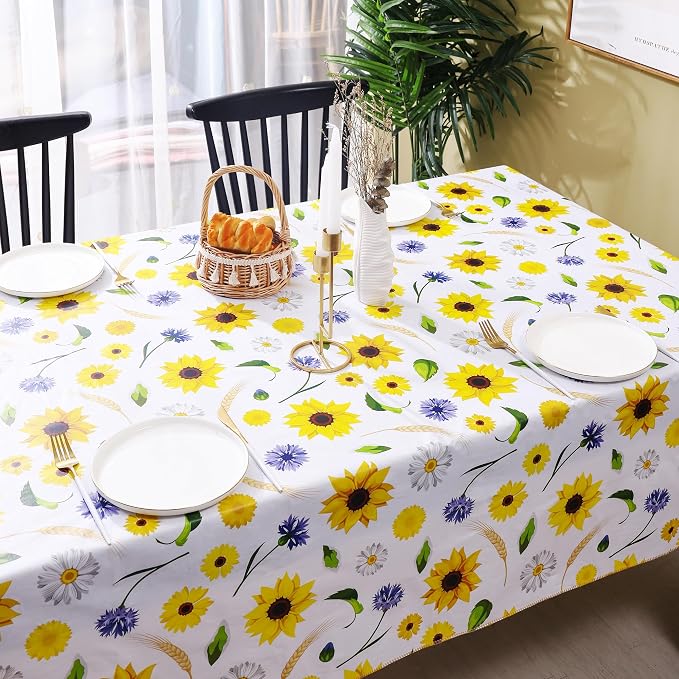 Heavy Duty Vinyl Tablecloth with Flannel Backing Waterproof Oil-Proof Plastic Table Cloth Stain-Resistant Wipeable Rectangle or Square Table Cover for Indoor and Outdoor (Yellow Flower, 54x54 Inch)