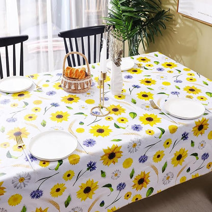 Heavy Duty Vinyl Tablecloth with Flannel Backing Waterproof Oil-Proof Plastic Table Cloth Stain-Resistant Wipeable Rectangle or Square Table Cover for Indoor and Outdoor (Yellow Flower, 60x84 Inch)