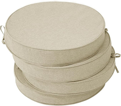 Outdoor Round Chair Cushions 18 Inch, Set of 4, Beige | Fade-Resistant, Water-Resistant, Bistro Chair Seat Pads for Porch Garden Balcony Patio Furniture Stools, Non-Slip Bottom