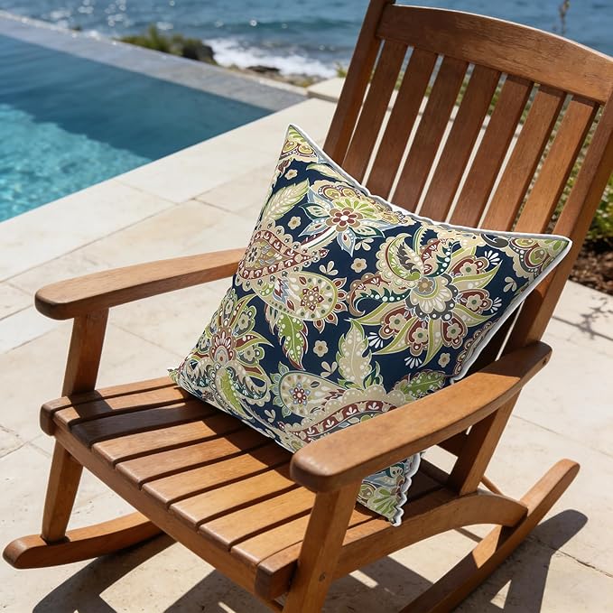 LVTXIII Outdoor/Indoor Pillow Covers, Patio Fade Resistant Throw Pillow Covers ONLY, Waterproof Farmhouse Accent Cushion Cases for Sofa Patio Couch Decoration 20"x20" Set of 2, Paisley Sapphire Blue