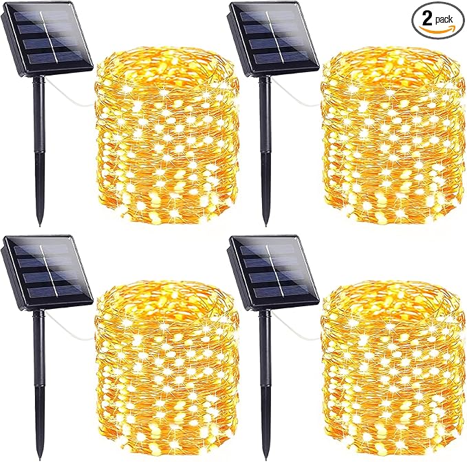 Extra-Long 144FT Solar String Lights for Outside, 4 Pack 800LED Solar Fairy Lights Outdoor Waterproof, Copper Wire with 8 Modes Solar Twinkle Lights for Tree Garden Party Patio Xmas Decor (Warm White)