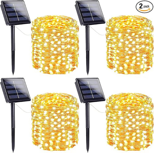 Extra-Long 144FT Solar String Lights for Outside, 4 Pack 800LED Solar Fairy Lights Outdoor Waterproof, Copper Wire with 8 Modes Solar Twinkle Lights for Tree Garden Party Patio Xmas Decor (Warm White)