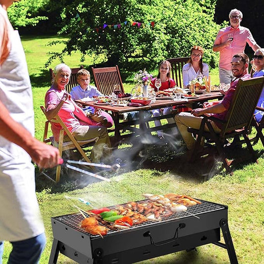 Portable Charcoal Grill, Barbecue Desk Tabletop Barbecue Grill, Mini Smoker Stainless Steel Folding Small BBQ Grill for Outdoor Cooking Camping Picnics Beach