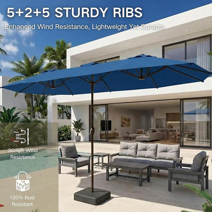 Kingdura 13ft Large Patio Umbrella with Base Included, Double-Sided Rectangle Outdoor Table Umbrella with 12 Reinforced Ribs, Crank Lift for Market Pool Deck Backyard, Royal blue