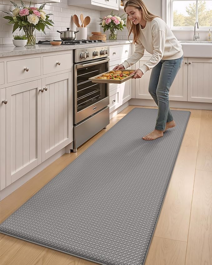Color&Geometry Anti Fatigue Cushion Kitchen Mat for Floor -24"x87",Wide,Easy Clean, Water & Oil Proof, Anti Slip, Foam Rubber Runner Rug for Front Sink Comfort Standing,Grey