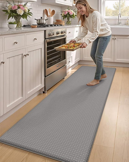 Color&Geometry Anti Fatigue Cushion Kitchen Mat for Floor -24"x87",Wide,Easy Clean, Water & Oil Proof, Anti Slip, Foam Rubber Runner Rug for Front Sink Comfort Standing,Grey