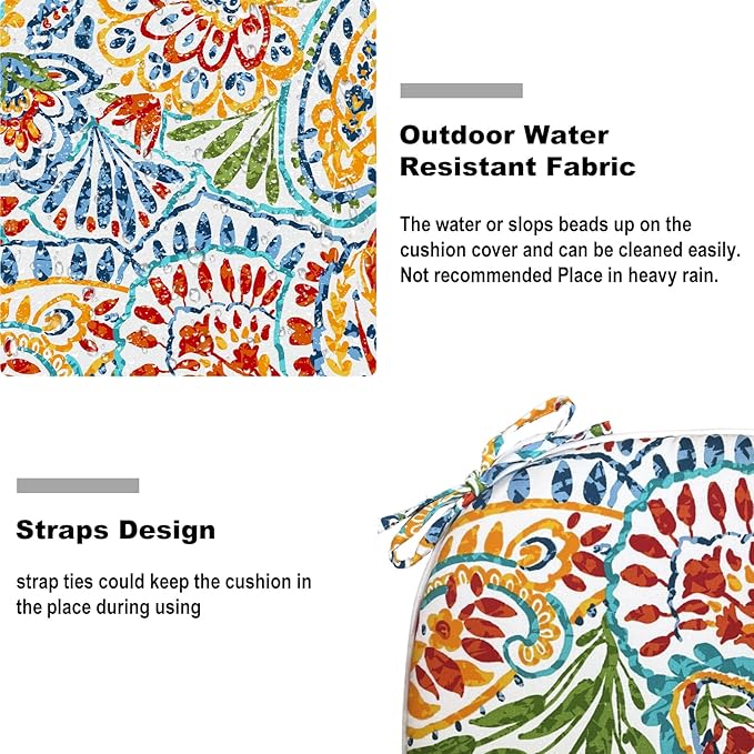 DYTXIII Set of 4 Outdoor Chair Cushions with Ties,Water Repellent Patio Chair Pads 17"x 16" for Outdoor Furniture,Round Corner Seat Cushions for Garden Yard Kitchen Paisley Multi