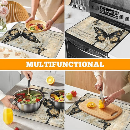 Multi-Design Stove Cover for Glass/Electric Stoves - 3-in-1 Heat-Resistant Protector Mat, Non-Slip Drying Rack 28"x20"