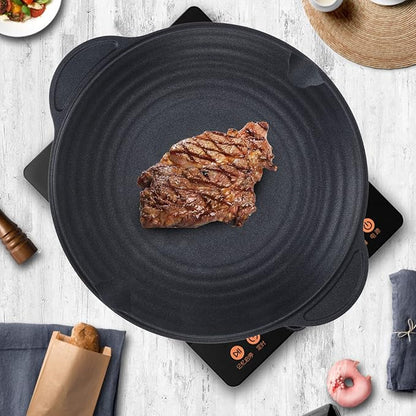 Korean BBQ Grill Pan, Round Non Stick Grilling Pan for Indoor Outdoor Barbeque, 11.4in
