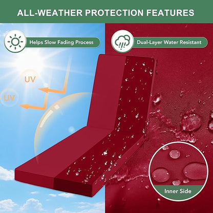 Summsun Chaise Lounge Cushions Outdoor Set of 2 - Waterproof and Fade Resistant Sun Lounger Replacement Cushions - Patio Lounger Pads with Removable Cover for Pool, Deck, Lawn, 72 x 21 x 3 Inch, Red
