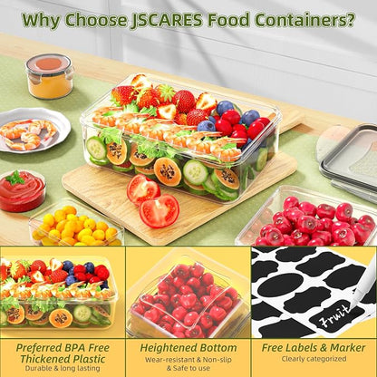 50 PCS Food Storage Containers with Lids Airtight (25 Lids & 25 Containers) | Reusable Plastic Leakproof Meal-Prep Container for Kitchen Storage Organization Microwave/Dishwasher Safe with Labels & Pen