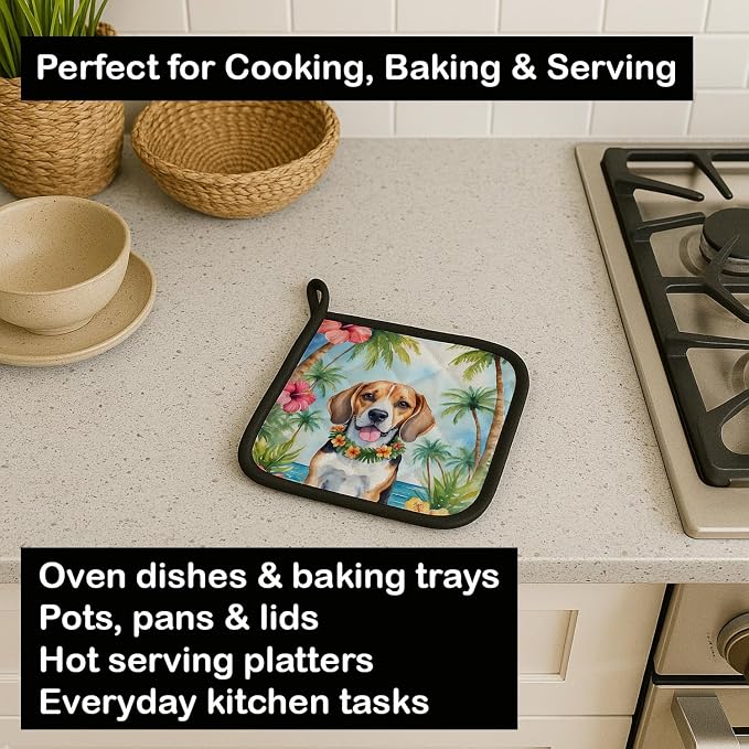 Caroline's Treasures Beagle Luau Pair of Pot Holders Kitchen Heat Resistant Pot Holders Sets Oven Hot Pads for Cooking Baking BBQ, 7 1/2 x 7 1/2
