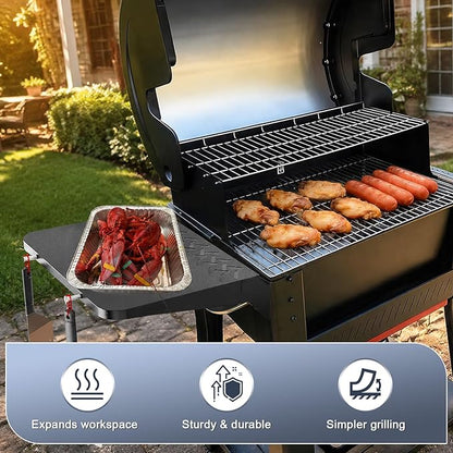 KEESHA BBQ Side Table for Weber Searwood 600/600XL Pellet Grills, Heavy-Duty Stainless Steel Folding Prep Station, BBQ Accessory with Hooks, Replace for Weber 3400140