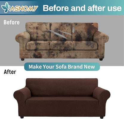 Asnomy Stretch Oversized Couch Covers for Sofa Slipcover,Chocolate | 1-Piece Sofa Covers Washable(94"-110") 4-Seater Furniture Protector with Non Skid Foam and Elastic Bottom for Kids, Pets
