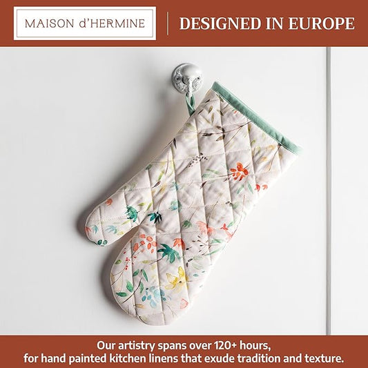 Maison d'Hermine Oven Gloves 100% Cotton Oven Mitt 7" x 13" with Loop Heat Resistant, BBQ, Cooking Gloves, Baking, Grilling, Kitchen, Handling Hot Pans Spring/Summer (Pack of 1, Colmar)