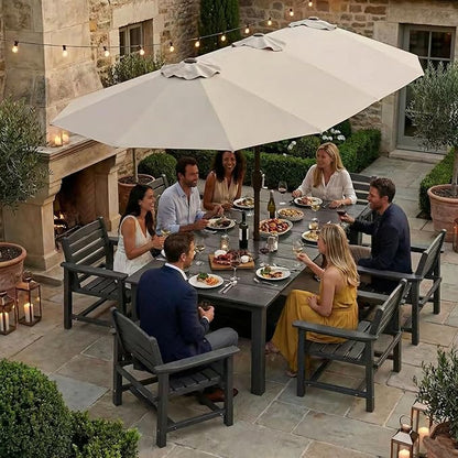 Kingdura 13ft Large Patio Umbrella with Base Included, Double-Sided Rectangle Outdoor Table Umbrella with 12 Reinforced Ribs, Crank Lift for Market Pool Deck Backyard, Beige