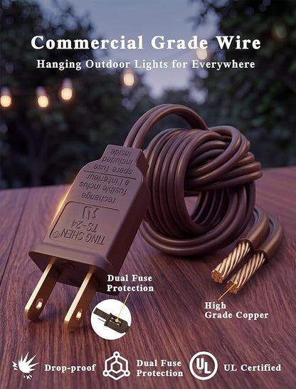 Abeja 50Ft Outdoor Patio String Lights with 53 Clear Globe G40 Bulbs,UL Certified for Patio Porch Backyard Deck Bistro Gazebos Pergolas Balcony Wedding Gathering Parties Markets Decor, Brown Wire