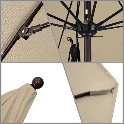 California Umbrella 11' Round Aluminum/Fiberglass Umbrella, Pulley Lift, Bronze Pole, Sunbrella Antique Beige