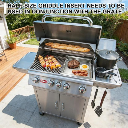 Universal Half Size Griddle Insert for Bull Grill 4 Burner Angus 41628 47628 41629,16517 Griddle Plate for Outlaw 30" 26039 26038, for Bull Premium 18248 18249, Lion L75000 Grill Parts,Stainless Steel