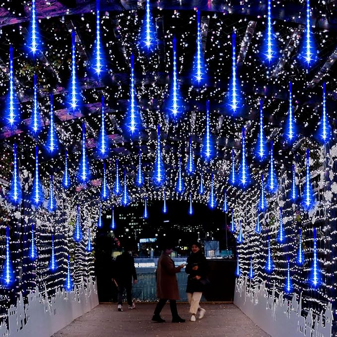 LAMPHOME Christmas Lights Outdoor,12-inch LED Meteor Shower Icicle Lights, 10 Tubes 240 LED String Lights. Waterproof Plug, Shower Rain for Xmas Tree Yard House Decor Blue
