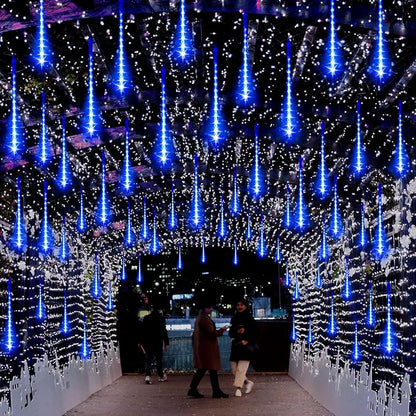 LAMPHOME Christmas Lights Outdoor,12-inch LED Meteor Shower Icicle Lights, 10 Tubes 240 LED String Lights. Waterproof Plug, Shower Rain for Xmas Tree Yard House Decor Blue