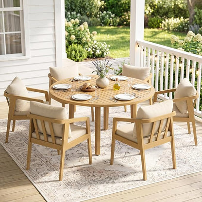 Wisteria Lane 7-Pieces Acacia Patio Table and Chairs Set for 6, Outdoor Dining Set with Round Table, Modern Patio Table Set with Cushion, Patio Furniture Set for Backyard Deck Garden Porch
